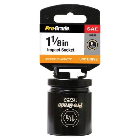 Pro-Grade Tools 3/4" Dr. 6 Pt. 1 1/8" Impact Socket 16252